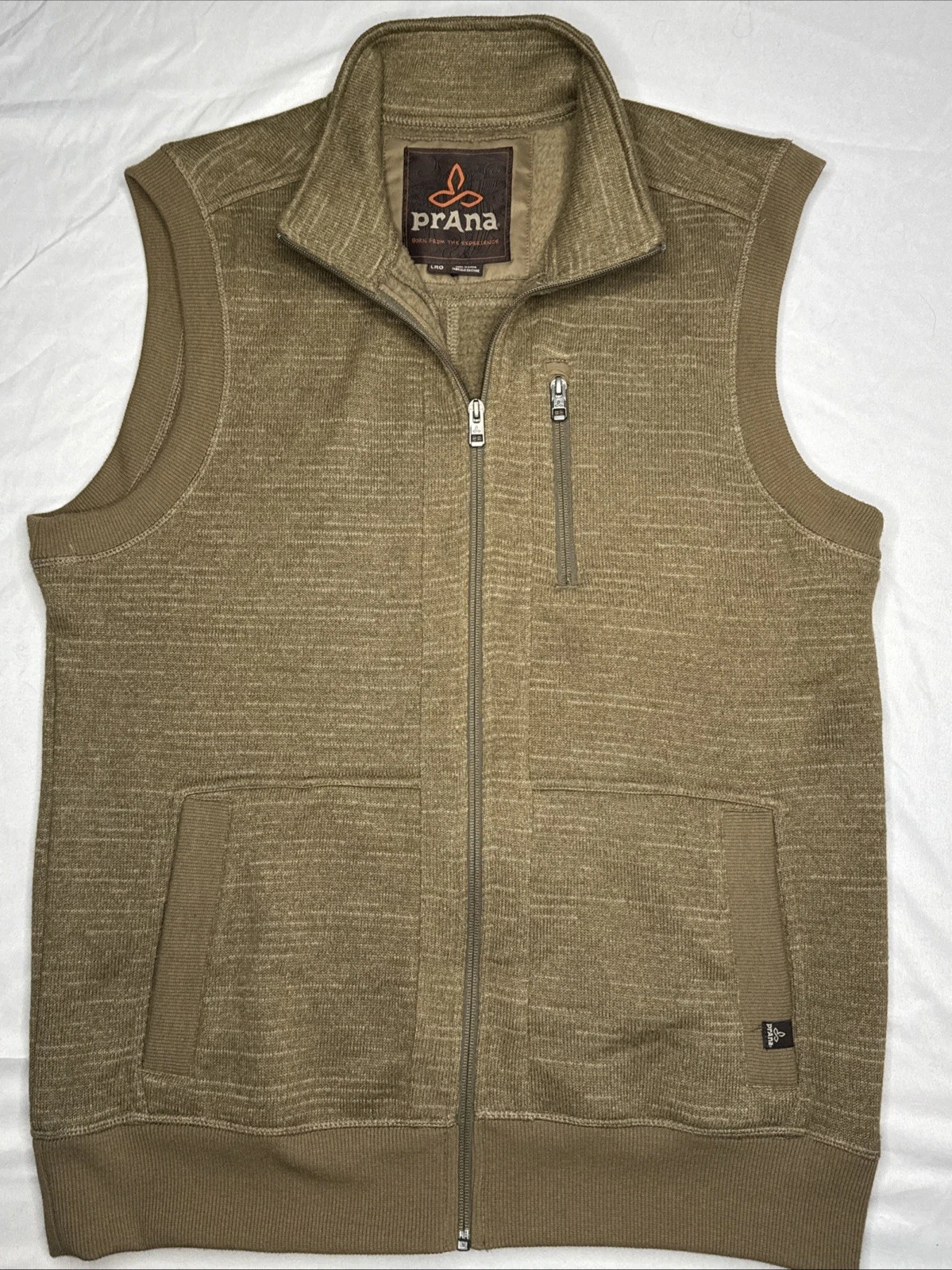 Prana Mens Wooley Full Zip Vest Casual Layering Brown Mens Large