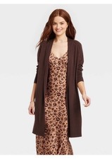 A New Day NWT Women's Open Front Duster Long Belted Cardigan Brown Med Lgtwght