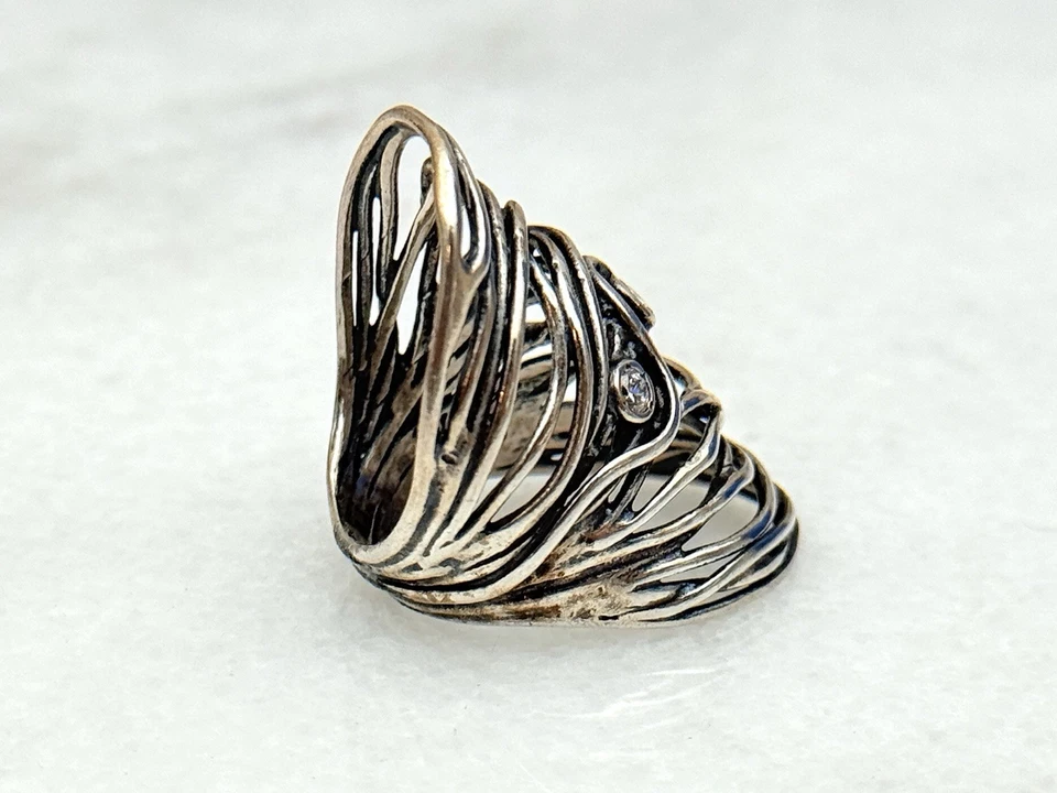 Anel de prata esterlina Shablool Didae Israel tamanho 7 – Estilo brutalista com topázio - Imagem 2 de 4