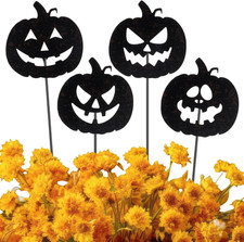 Halloween Garden Stakes Set, Pumpkin Metal Decor, 4 Pack, Outdoor Yard Flower