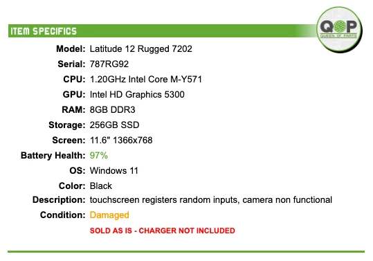 Dell Latitude 12 Rugged 7202 - 11.6", 1.2GHz Intel Core M, 8GB RAM, 256GB SSD - Image 2 of 4