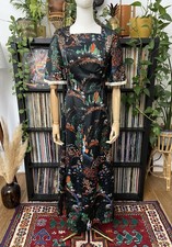 Vintage 1970s Patterned Lace Trim Maxi Dress