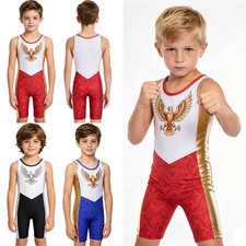 Kids Wrestling Singlet Round Neck Gymnastics Compression Fit Leotard Training
