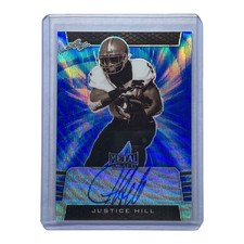 Leaf NFL Justice Hill Metal Draft Card 2/20 Blue/Black 2019 Rookie #SV-JH1. rookie card picture