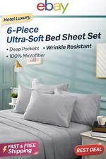 6-Piece Gray Sheet Set, 100 Microfiber, Deep Pockets, Wrinkle Resistant