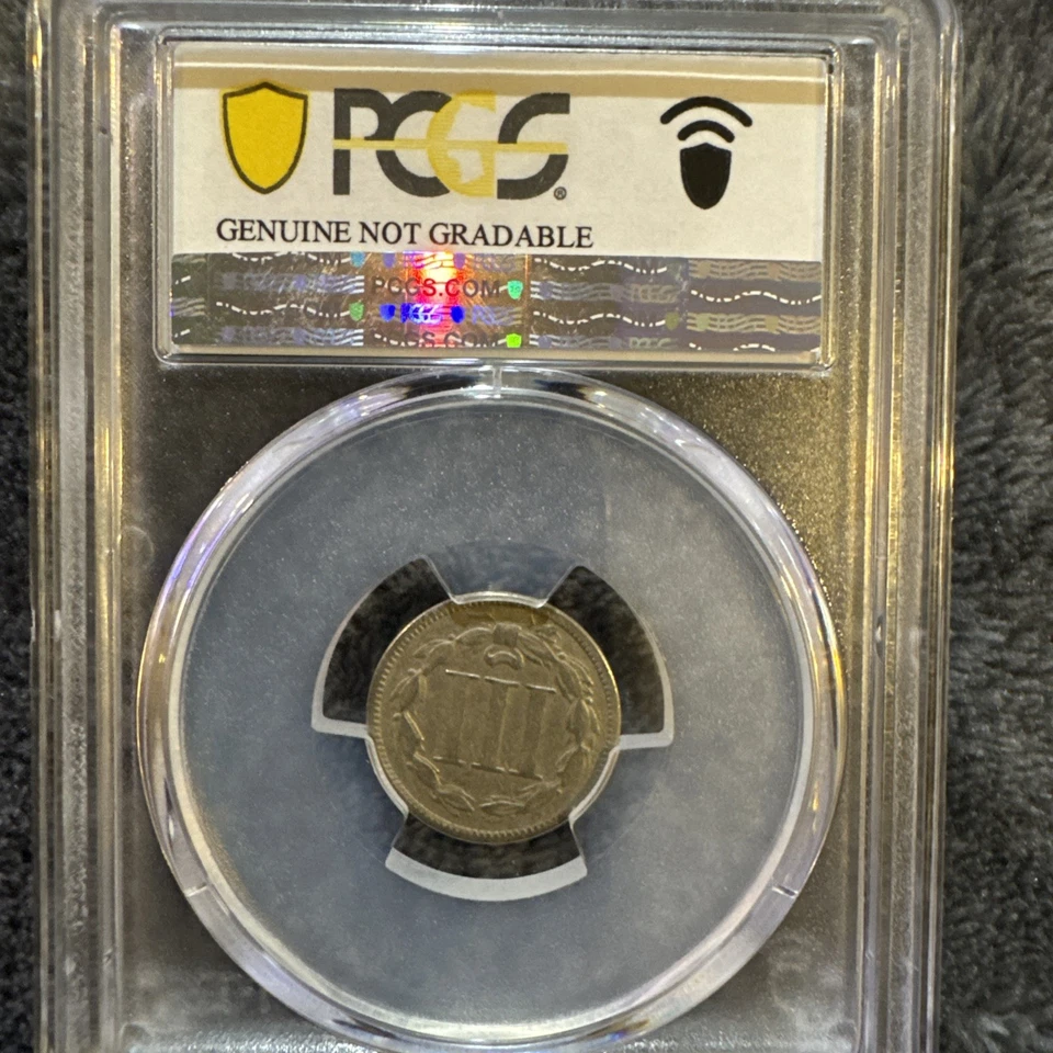 1866 PCGS Genuine Cleaned VF Detail Three Cent Nickel Coin - Image 3 of 4