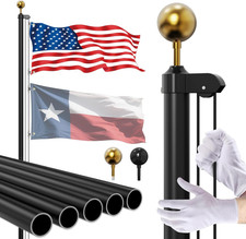 20FT Heavy Duty Flag Pole Kit Black Gold Ball Top with 3x5 US Flag for Outdoor