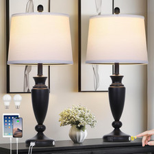 Modern 27'' Black Touch Control Table Lamps Set of 2 with USB Ports