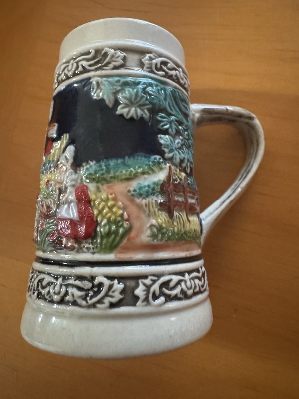 Embossed Ceramic Beer Stein Painted Village Farm Windmill Scene Decorated