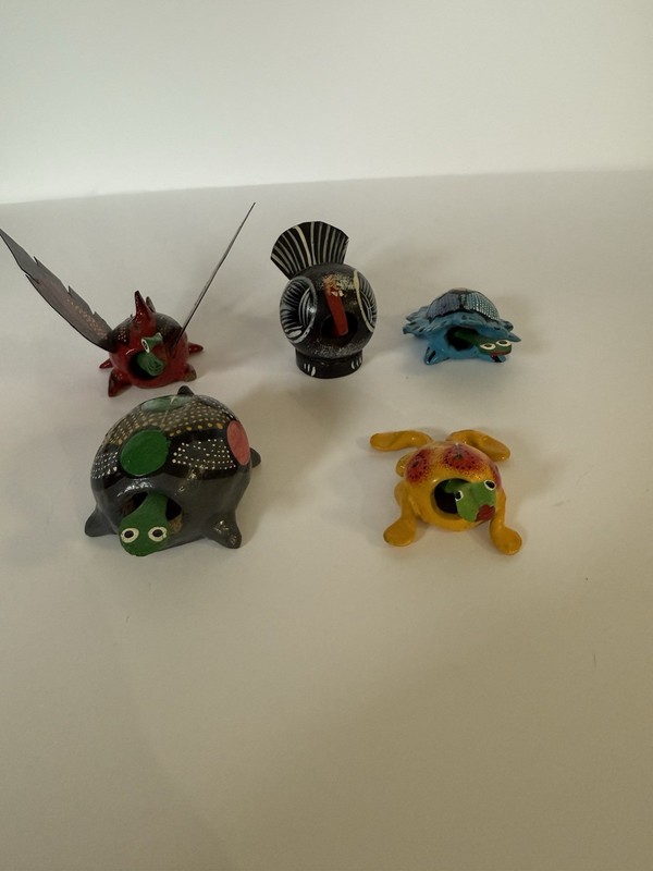 Vintage Wooden Folk Art Mexican Bobble Head Animals 5 Turtle Dragon Frog Turkey