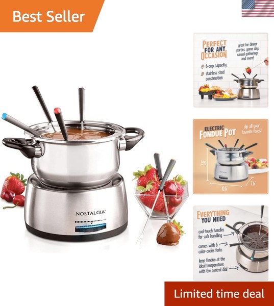 Juego de olla de fondue eléctrica de 6 tazas para queso y chocolate - 6 tenedores codificados por colores, T...