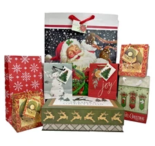Hallmark And Other Brands Assortment Of Christmas Gift Bags And Box - Lot Of 8