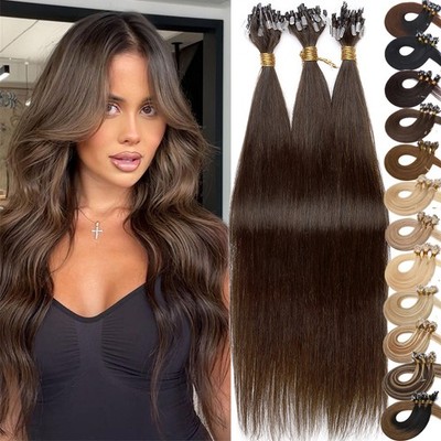 150G Thick Micro Loop Ring Beads 100% Remy Real Human Hair Extensions Brunette