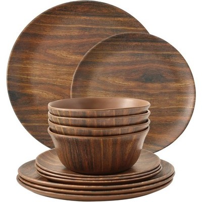 12-Piece Melamine Dinnerware Sets Plates & Bowls Dishes Set Break-Resistant