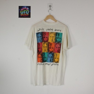 90s John Lennon While You re Busy Single Stitch Pop Art T-Shirt Size Large White