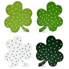 St. Patrick  s Day Wooden Shamrock Block Signs Decor Set of 4 green white