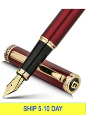 BEILUNER Red Fountain Pen,Stunning Luxury,24K Gilded Nib(Medium),Gorgeous 24K Go
