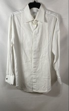 Armani Collezioni Men's White Pleated Tuxedo Shirt French Cuffs Cotton Size 40