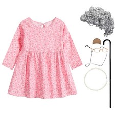 Girls 100 Days of School Costume Old Lady Costume for Kids Grandma Dress With...
