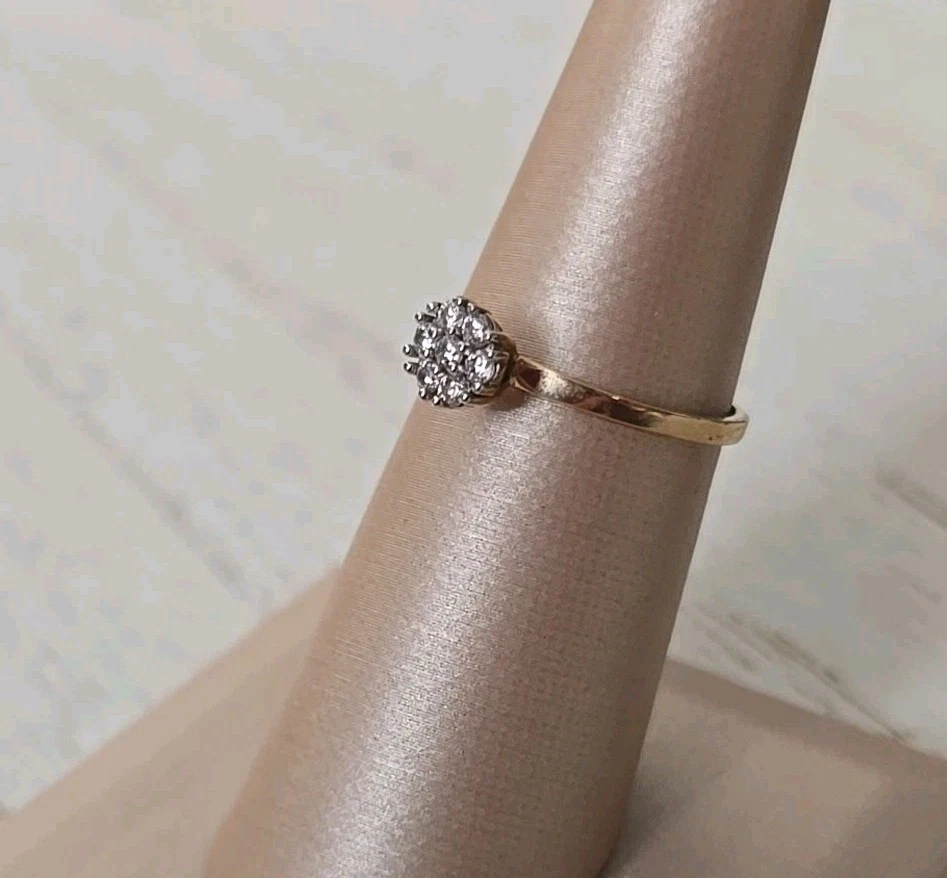 10k yellow gold flower cluster high profile Engagement Ring Cz Ng Kay Jewelers  - Image 4 of 4