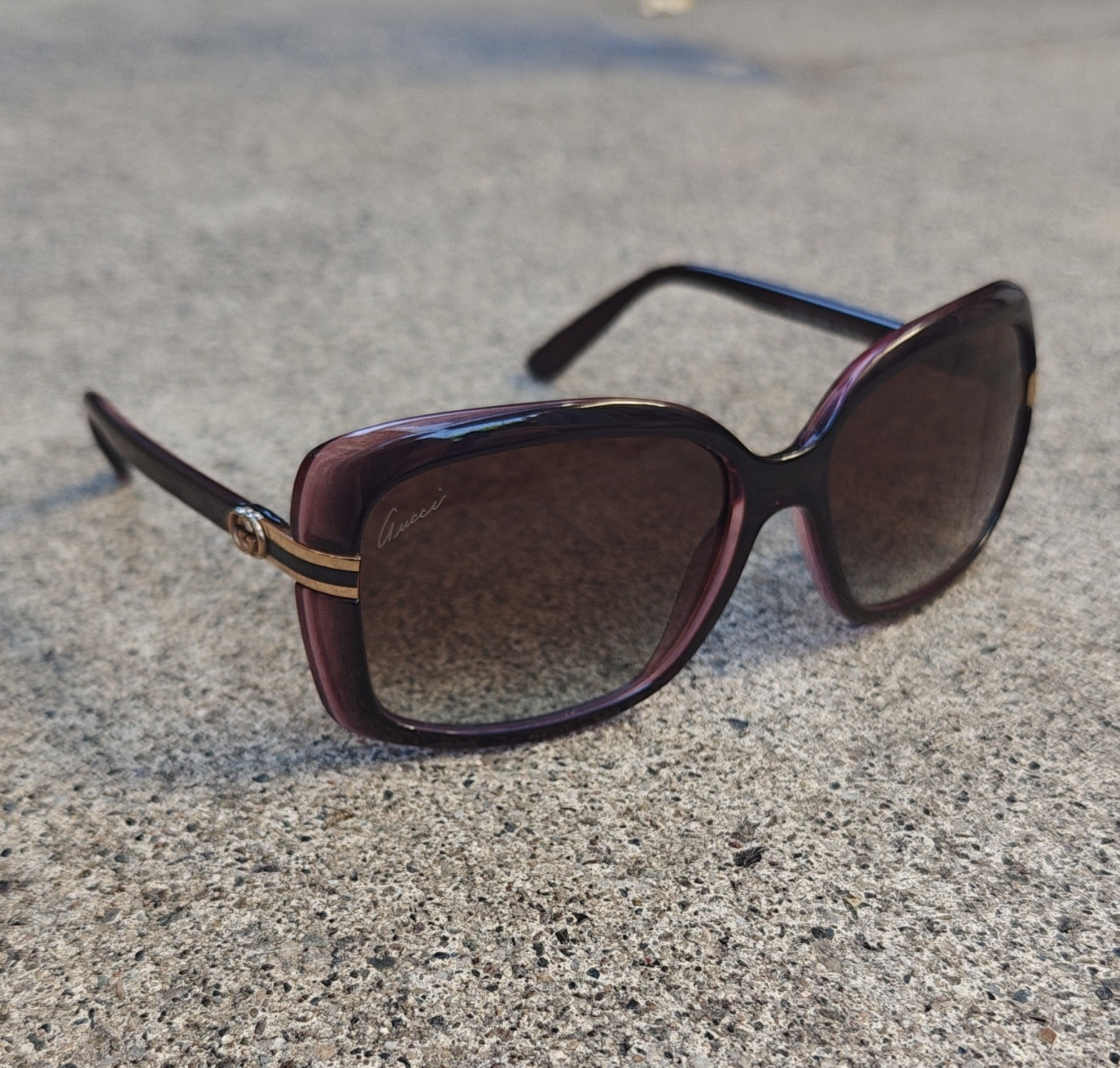 Gucci GG 3188/S Oversized Square Sunglasses Purple Frame Brown Gradient UV400