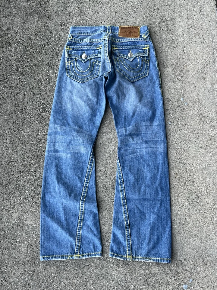 True Religion Joey Super T Size 30 Light Blue/yellow Flared Jeans Made In USA - Image 2 of 4