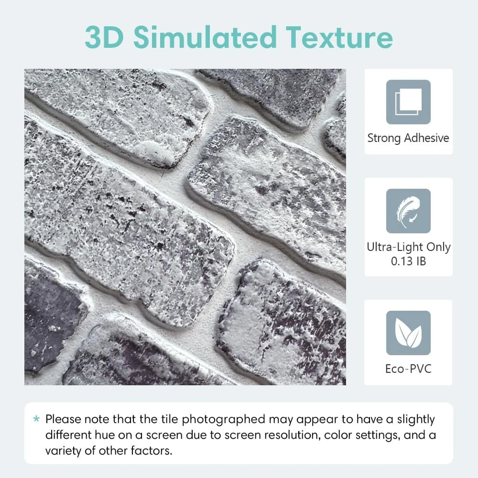 10 Pezzi Mattoni Adesivi Murali 3D Pannelli Da Parete 3D Finto Mattone, 30 X 30 - Immagine 3 di 4