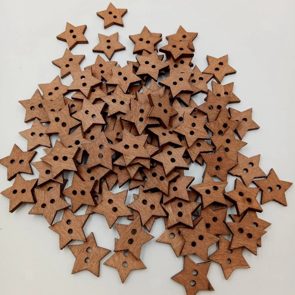 100Pieces Wooden Star Shape 2 Holes Buttons for Sewing and - Image 3 of 3