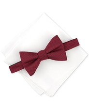 Alfani Burgundy Pre Tied Bow Tie White Solid Pocket Square 2 pc Set NWT 84925
