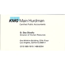 D Dee Dinelly KMG Main Hurdman CPA Los Angeles Vintage Business Card SD9-B1