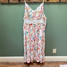 Torrid Floral Lace Trim Midi Dress Womens 6 Plus White Pink Boho Smocked Back