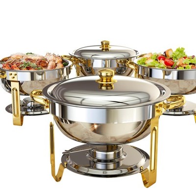 Chafing Dishes for Buffet, 4 Pack 6QT Round Dish Buffet 4 PCS, Gold