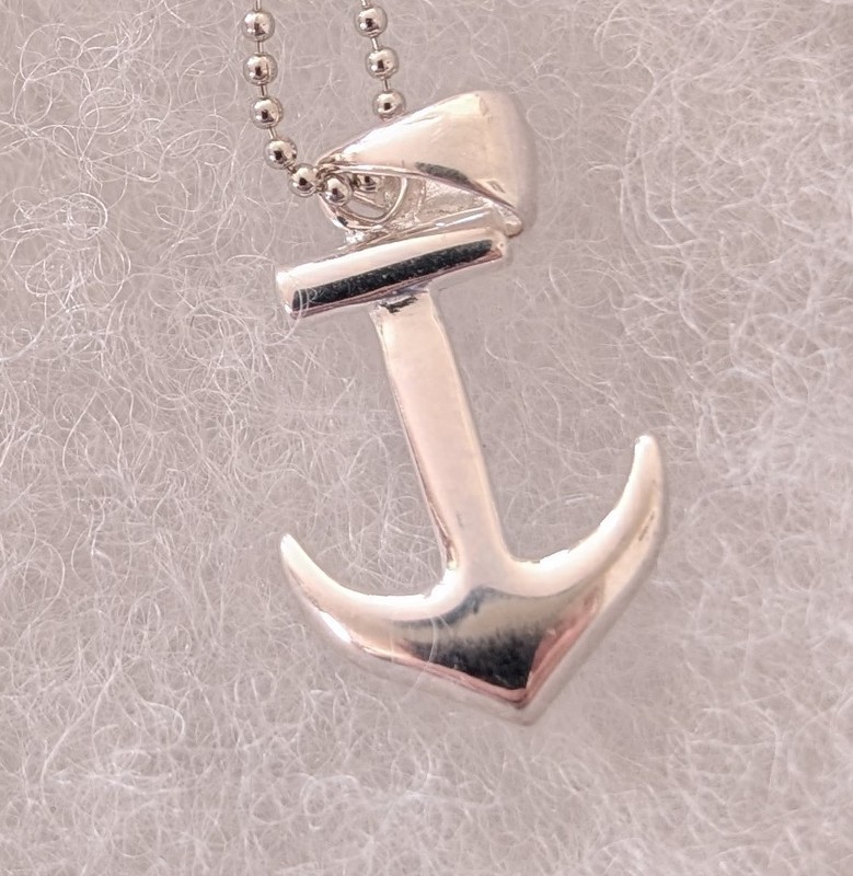 925 Silver Nautical Anchor Pendant on 18" Long 925 Italy Silver Beaded Chain 1mm