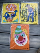 Sesame Street Clown And Farmer Vintage Wooden Puzzles 3