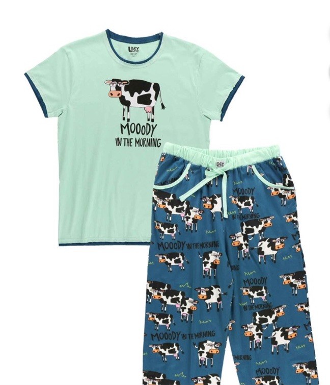 Lazy One Women’s Pajama Pants & Top Cows Moody In The Morning Sz Sm
