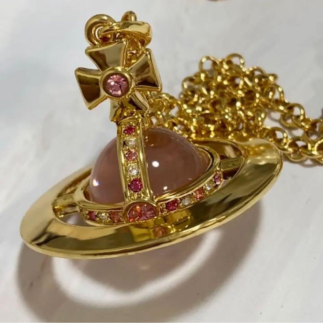 Vivienne Westwood Small Orb Necklace Pendant Pink Gold 4.5cm with