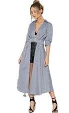NASTY GAL Boho Rare Blue Gingham Size US 6 Dress duster Top Blouse Longline #CC