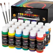 Acrylic Paint Set 24 Colours Canvas Paints Kit with 3 Paint Brushes 24 x 60ml