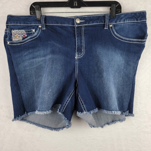 Western bestickte Jeansshorts Gr. 20 W Cut Off Stretch dunkle Waschung Denim Rodeo - Bild 3 von 10