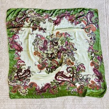 Green Paisley Bandana Square Head Neck Scarf Satin Kerchief Polyester 35  Silky