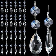 Potchen 24 Pcs Chandelier Crystals 38 mm Teardrop Icicle Prisms,Clear