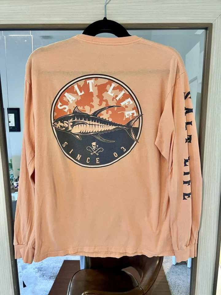 SALT LIFE GRAPEFRUIT "TUNA MISSION" 长袖 T 恤男式中号 — 第 3/3 张图片