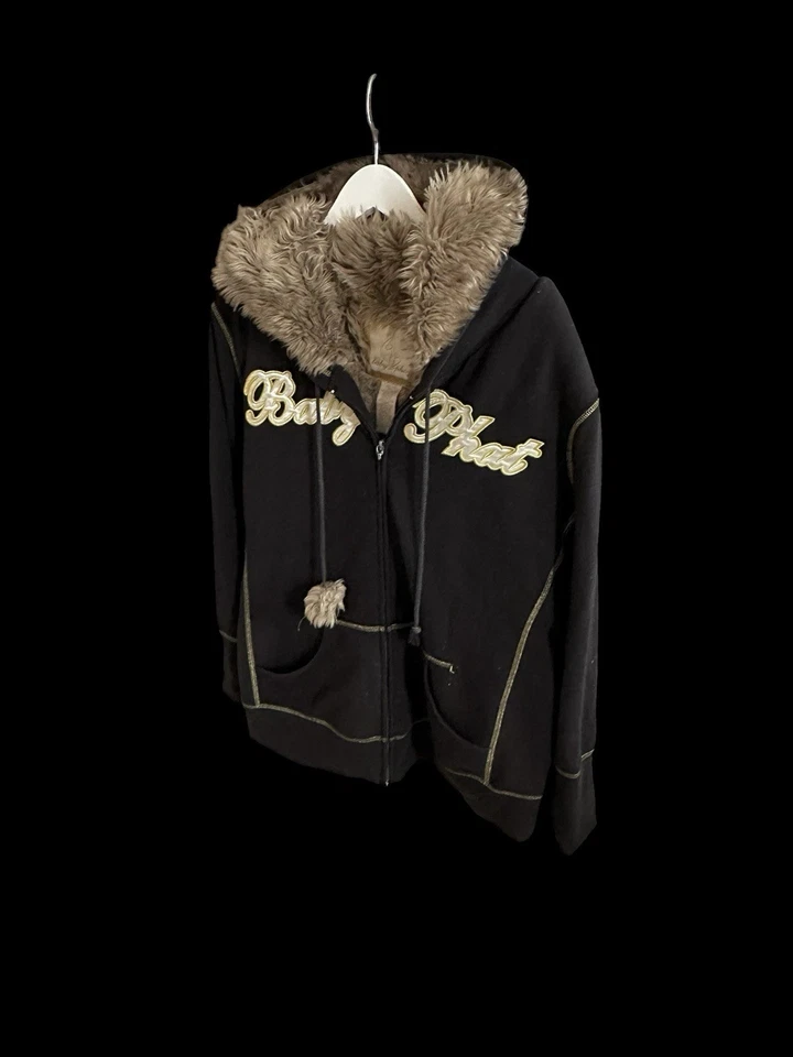 Sudadera con capucha forrada de piel Baby Phat años 90 para mujer rara talla XXL negra Y2K Foto 4 de 4