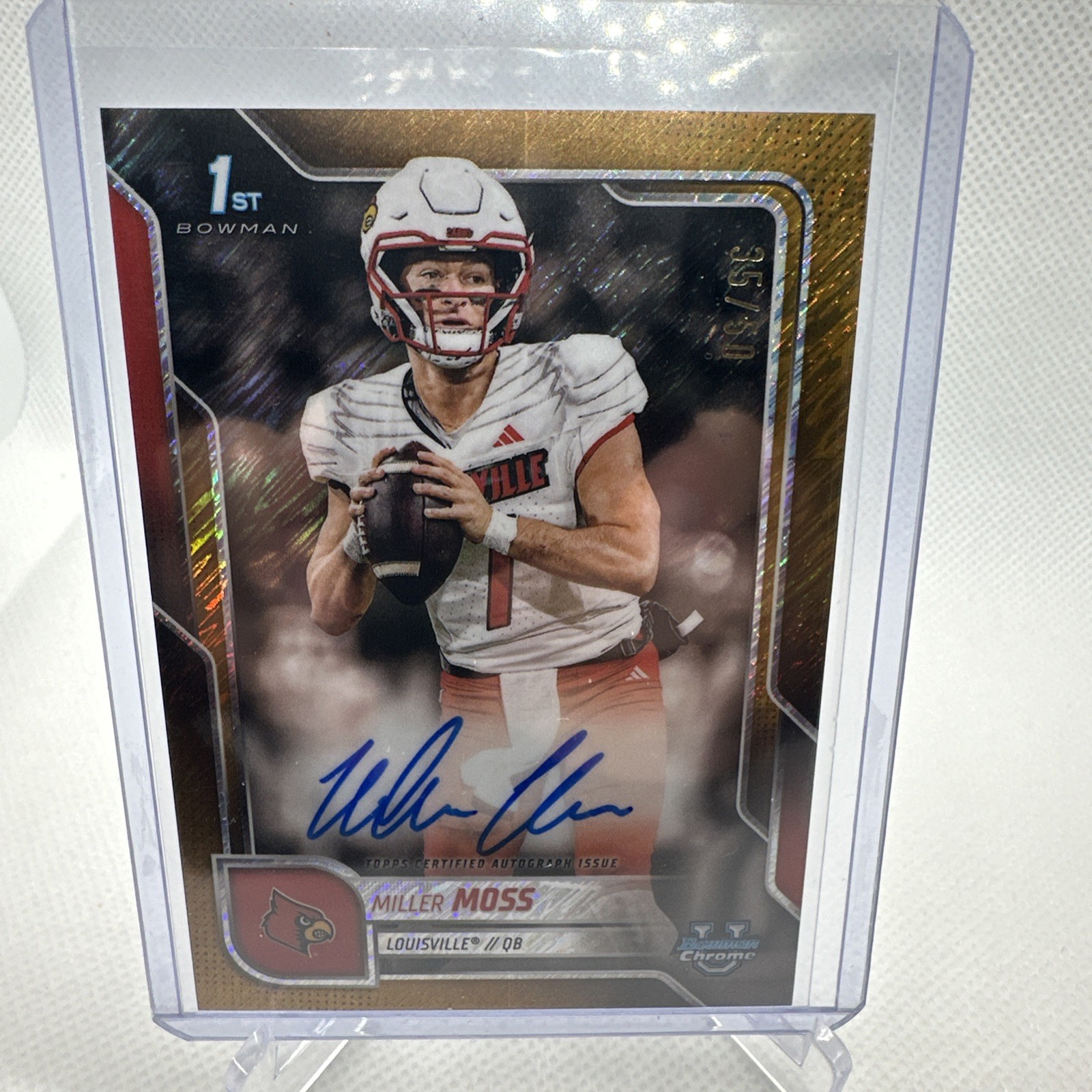 MILLER MOSS 2025 Bowman University Chrome 1st Gold Shimmer ON CARD AUTO # 35/50