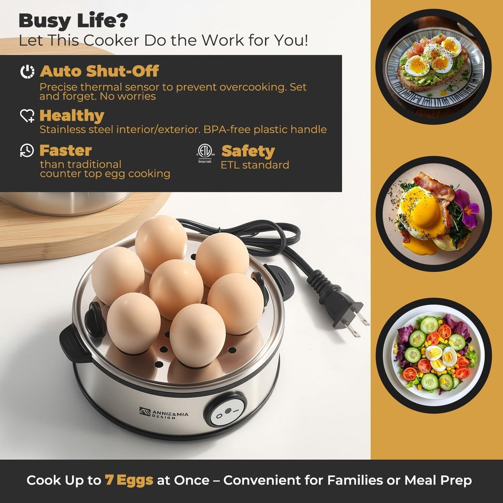 Electric Egg Cooker, All Stainless Steel 7 Egg Capacity egg boiler, 360W, Har