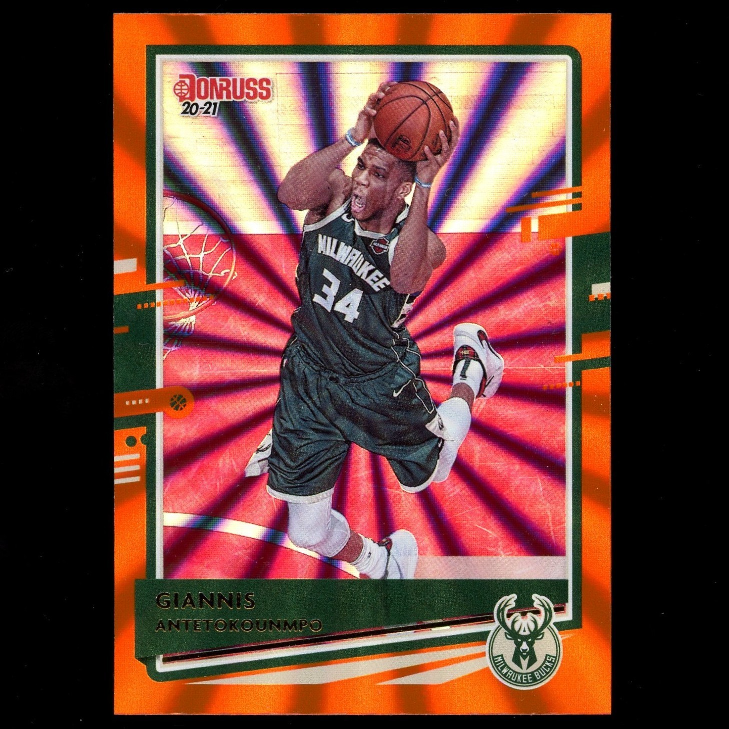 2020-21 Donruss Basketball #104 Giannis Antetokounmpo Orange Lazer SP Bucks