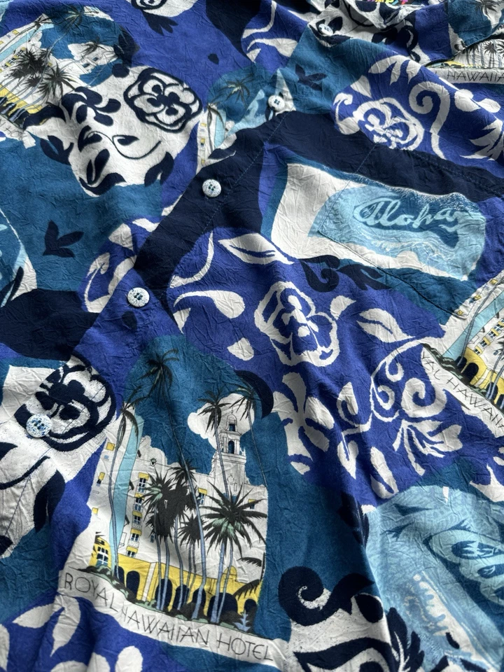 Camisa Hawaiana Vintage Jams World Abotonada Adulto 2XL Azul Seda Arte Abstracto Foto 2 de 4