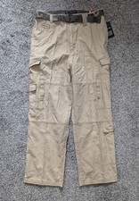 VTG 90s NWT Bugle Boy Brown Baggy Paratrooper Cargo Pants Pockets Belted 36x32