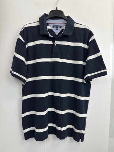 Tommy Hilfiger Mens XXL Regular Fit Stripe Polo Shirt Navy Flag Logo