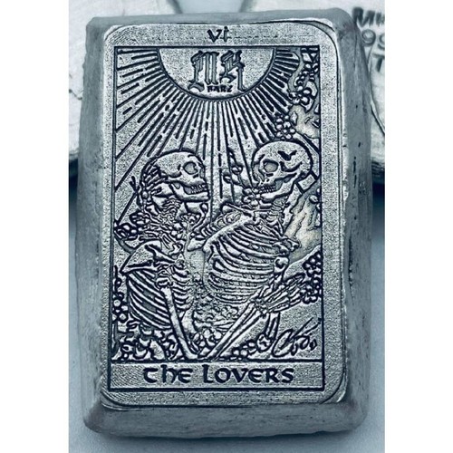 1 Ozt MK BarZ "The Lovers" Tarot Card Weight Bar .999 Fine Silver